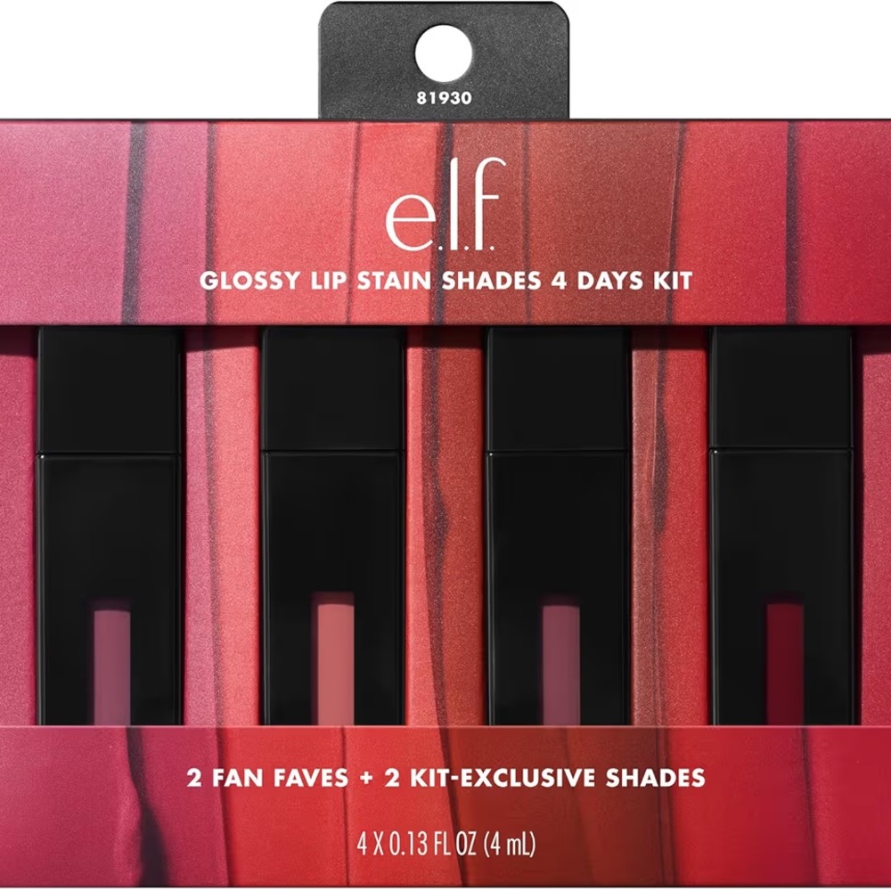 e.l.f. Glossy Lip Stain Kit, Long-Lasting, Vegan & Cruelty-Free, 4 x 0.13oz